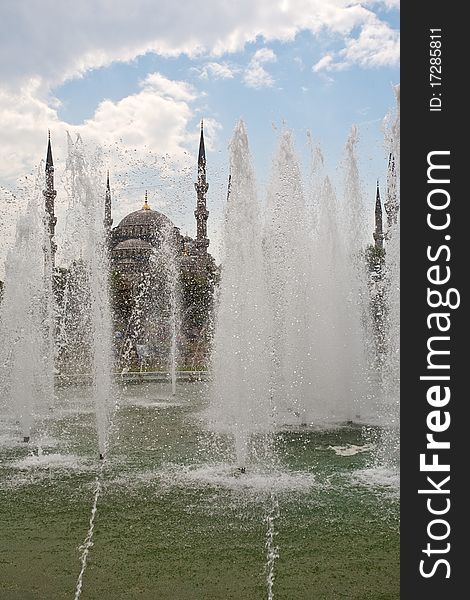 Fountains on Sultanahmet square in Istanbul. Fountains on Sultanahmet square in Istanbul