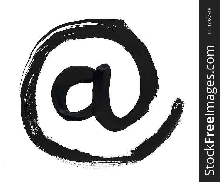 Symbol of the e-mail painted with paint on a white background