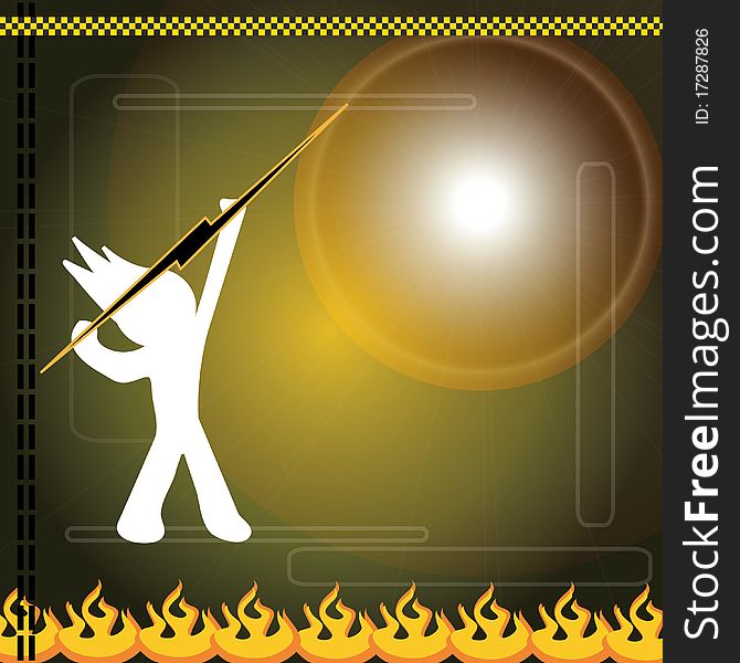 Golden high technology background design with technology man and fire