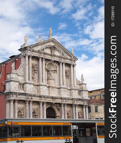 Port Ferrovia And Church In Venice Italy