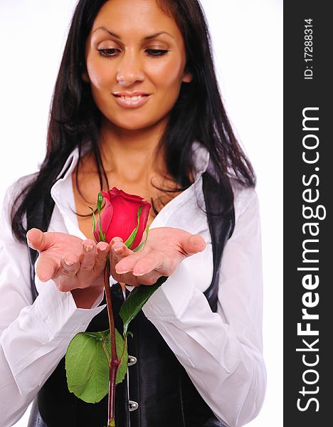 A charming portrait of a young girl with a rosebud Valentine's Day