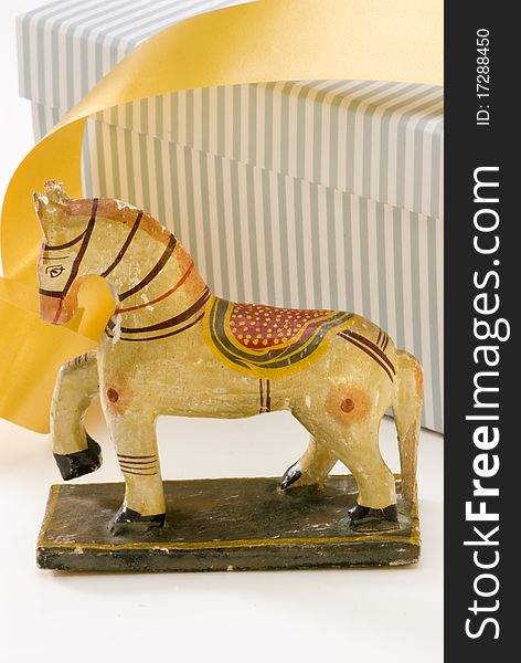 Wooden horse toy from India in white background. Wooden horse toy from India in white background