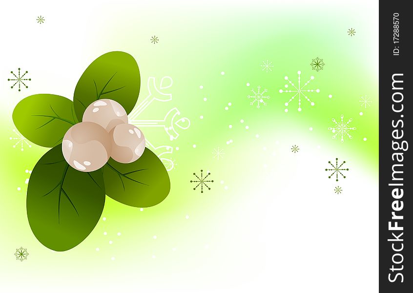 Christmas light background with snowberry and snowflakes. Christmas light background with snowberry and snowflakes