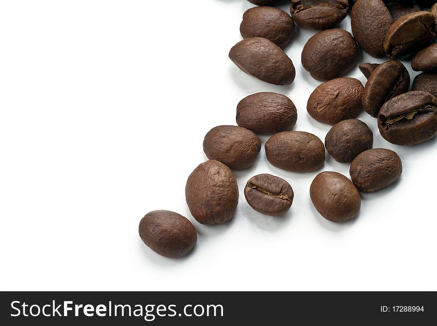 Close up of Coffee beans on white background. Close up of Coffee beans on white background