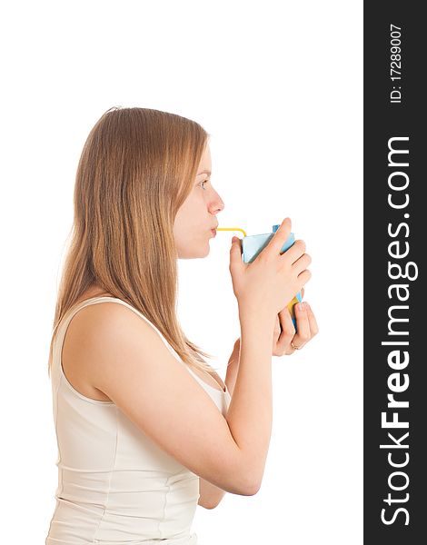 Woman Drink Juice With Tube