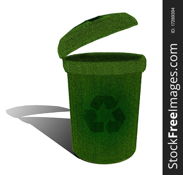 3d illustration of green recycle bin on recycling. 3d illustration of green recycle bin on recycling
