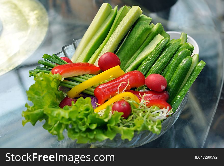 Chinese fresh salad, radish, cucumber, pepper