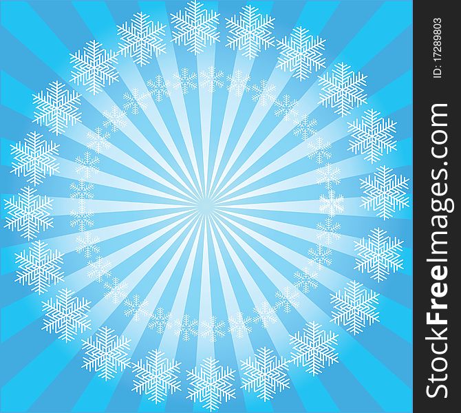 Vector snowflakes on a background of blue rays. Vector snowflakes on a background of blue rays