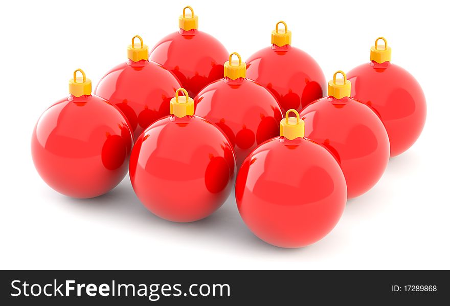 Red Christmas balls isolated on white background