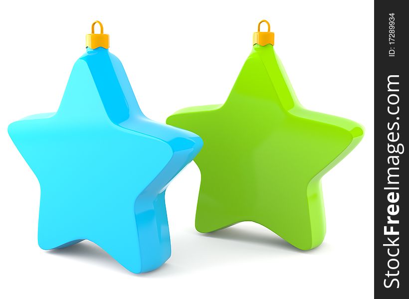 Blue and green Christmas stars isolated on white background