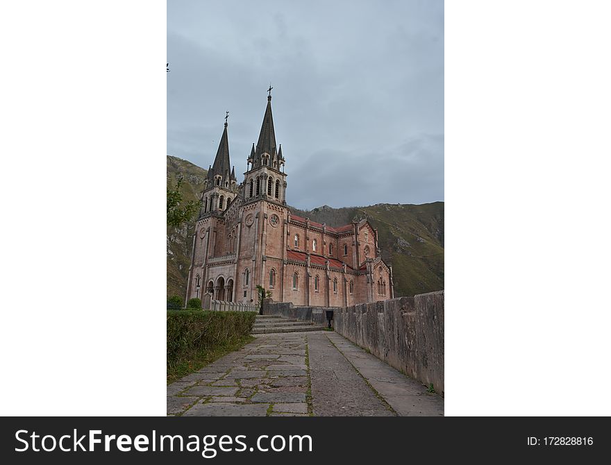 Peaks of europe mountain landscape at Covadonga Cathedral