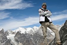 Climber Standing On The Top Of Kongma La Pass Stock Image Climber Standing On The Top Of Kongma La Pass Stock Image