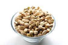 Pistachios Nuts In Glass Bowl Stock Photos