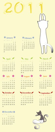 2011 Calendar With White Cat. Royalty Free Stock Photos