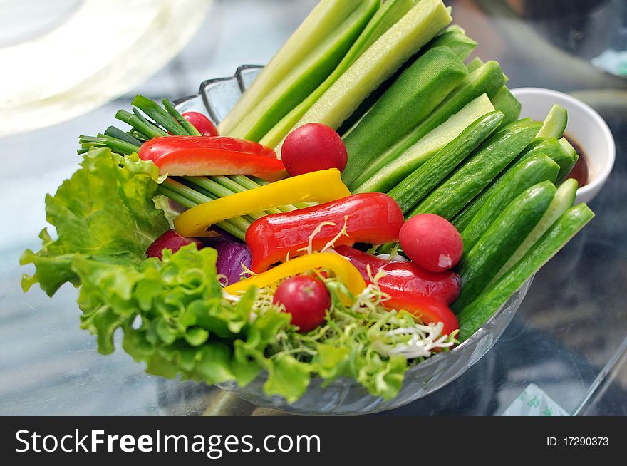 Chinese fresh salad, radish, cucumber, pepper