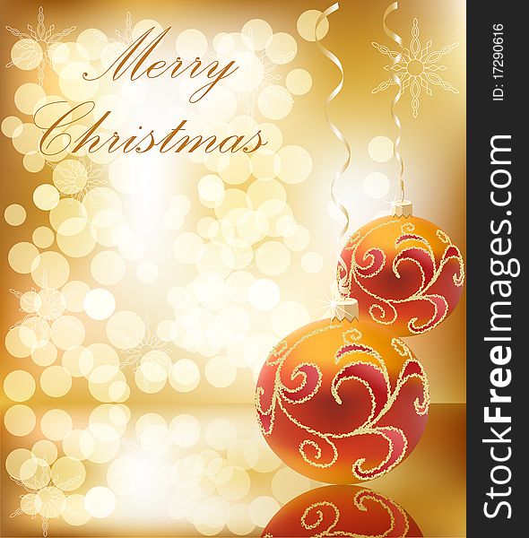 Vector Christmas ball on abstract golden lights background