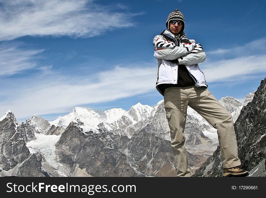 Climber standing on the top of Kongma La pass