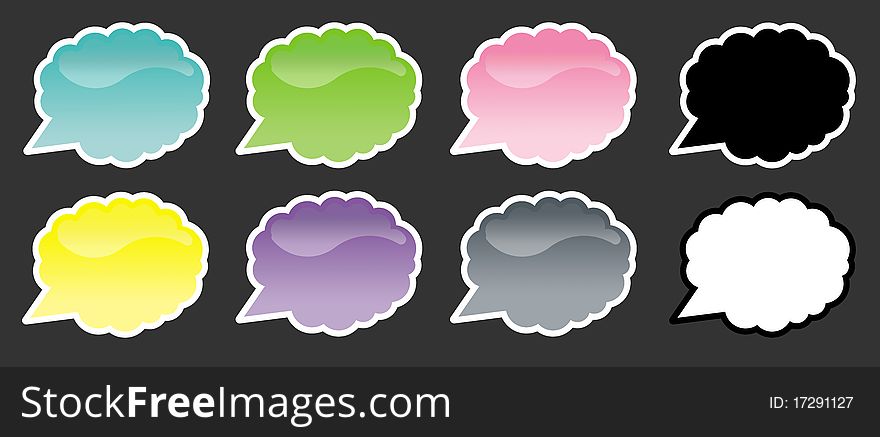 Set of glossy and colorful speech bubbles with cloud shape. Set of glossy and colorful speech bubbles with cloud shape