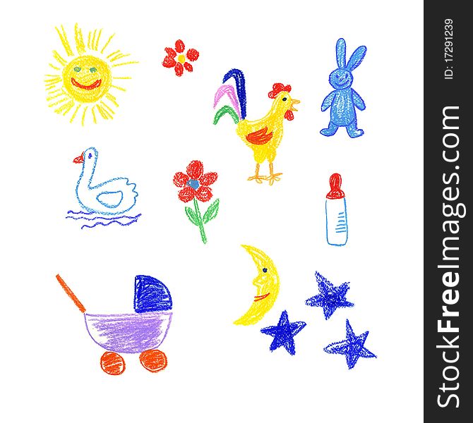 Little kid's icons with animals and objects. Little kid's icons with animals and objects