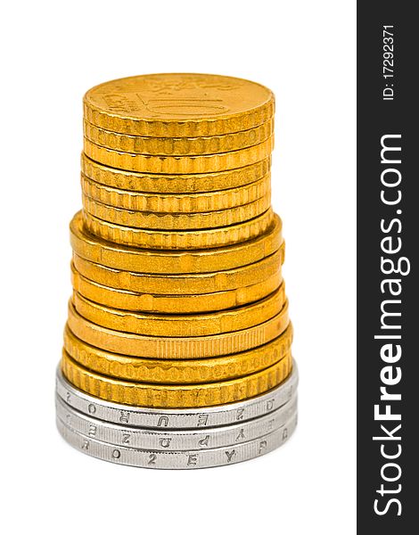 Stack of coins isolated on white background