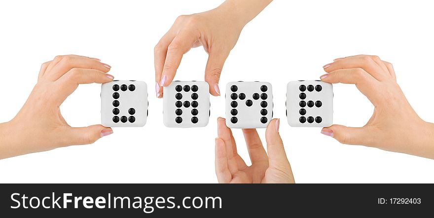 Hands and dices Game isolated on white background