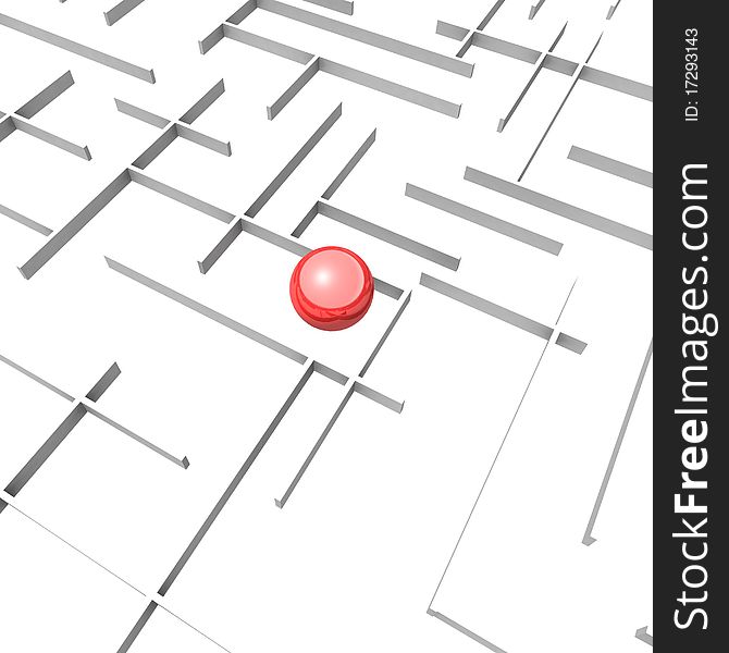 Maze of rectangular panels in the center of which lies a red glossy sphere. 3d computer modeling. Maze of rectangular panels in the center of which lies a red glossy sphere. 3d computer modeling