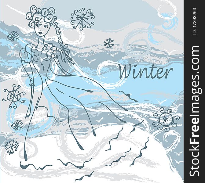 Winter Fashion Card With Girl