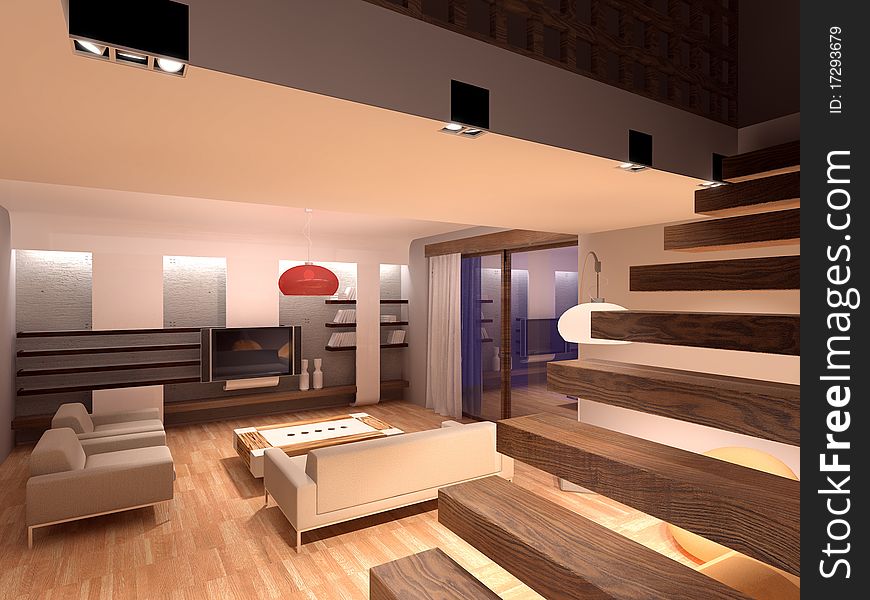 3D render of image, drawing room interior.