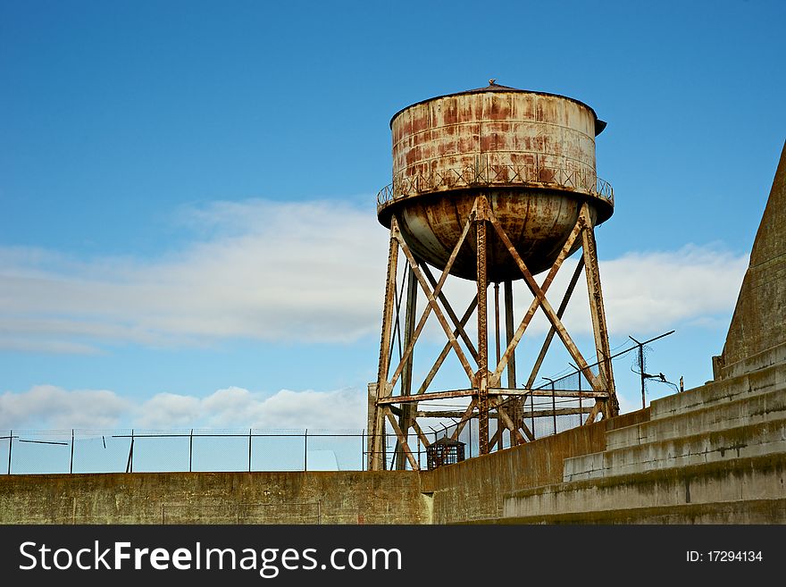 The rusted bulk of the Alcatraz Jail water tower. The rusted bulk of the Alcatraz Jail water tower.