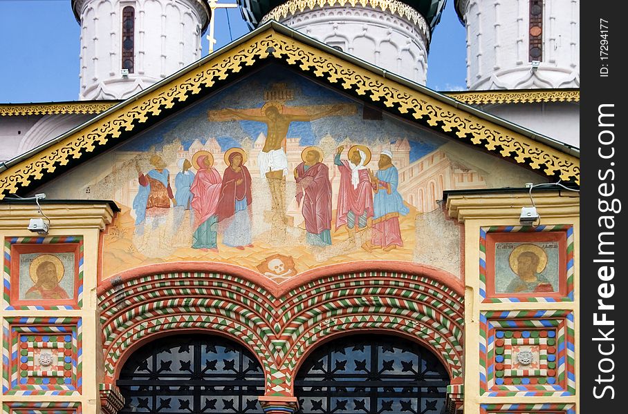 Fragment of ornament of facade of old chapel