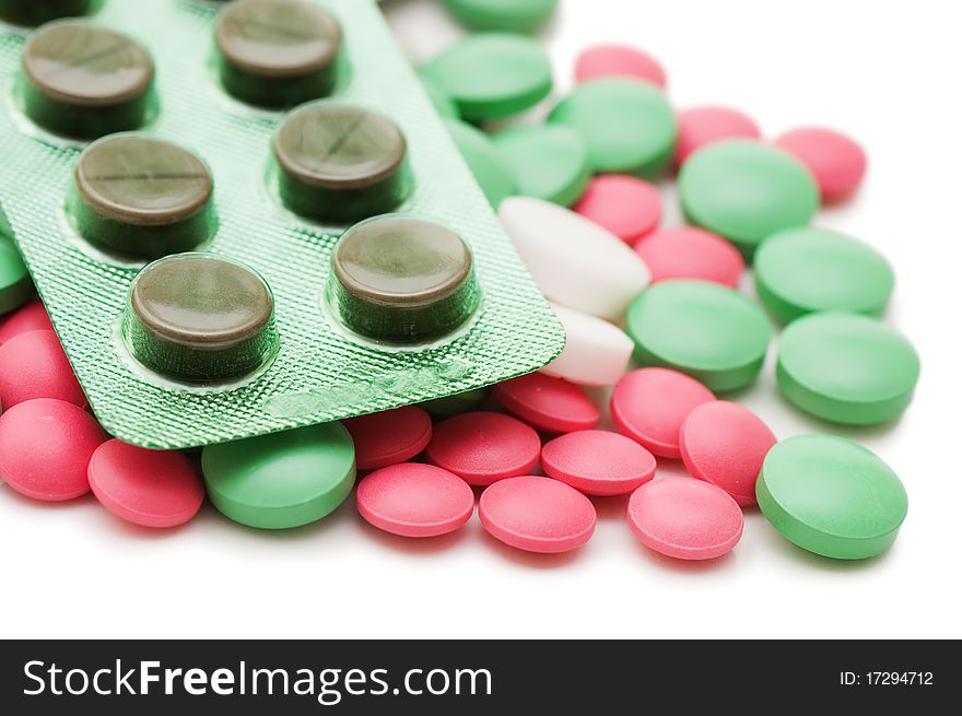 Packs of pills isolated on white background