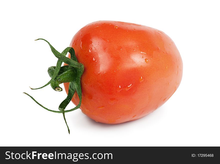 Closeup view of single tomato isolated on the white