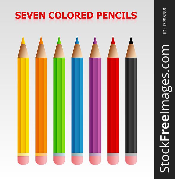 Seven Colored Pencils on a gradient background