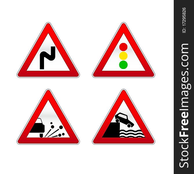 Four Signs traffic on a white background