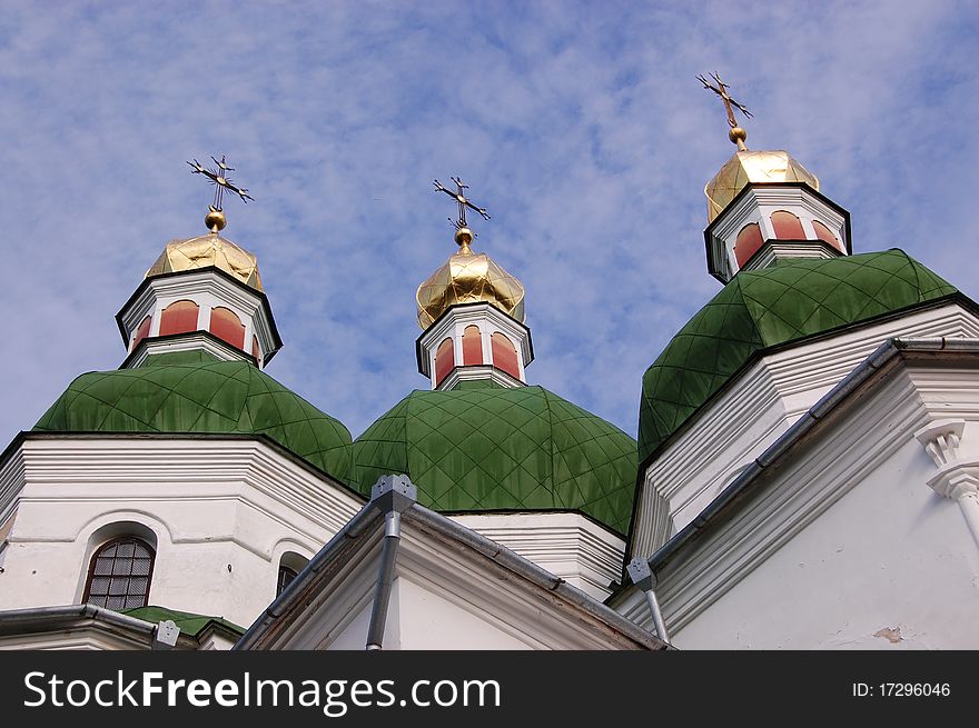 Beautiful Ukrainian church on blue sky background. Beautiful Ukrainian church on blue sky background