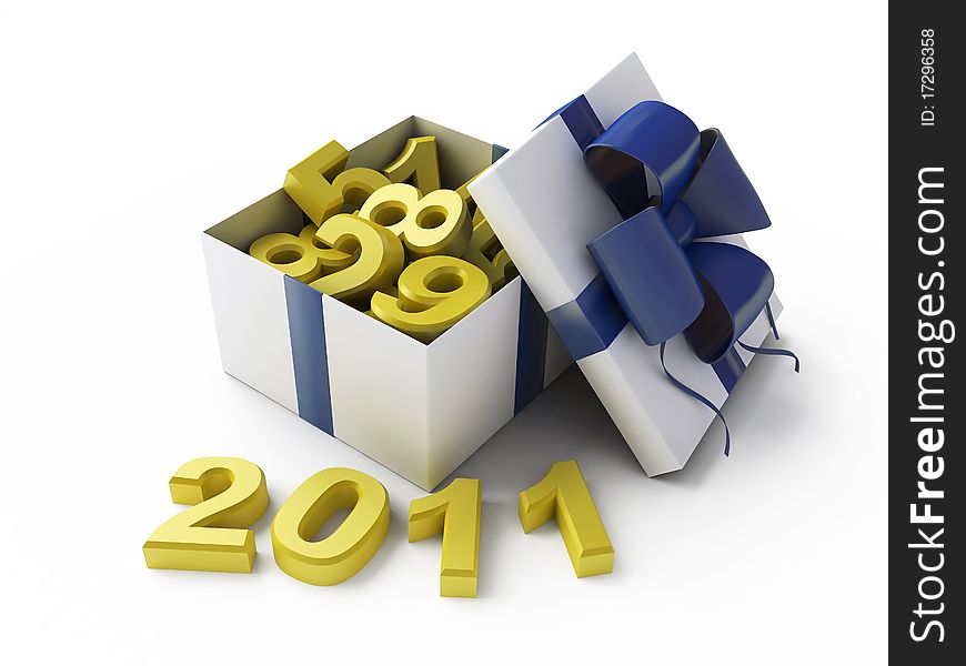 White gift box with figures and 2011 3d rendering. White gift box with figures and 2011 3d rendering