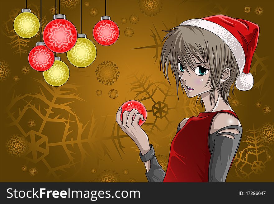 Cute santa boy with snowflake background, drawn anime style. Cute santa boy with snowflake background, drawn anime style