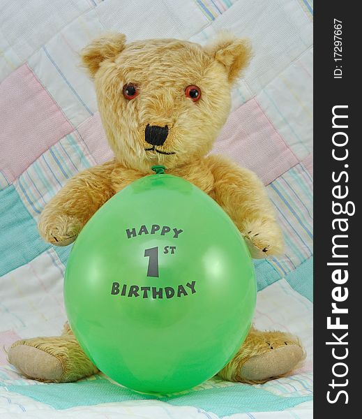 Teddy Bear with first Birthday Balloon. Teddy Bear with first Birthday Balloon