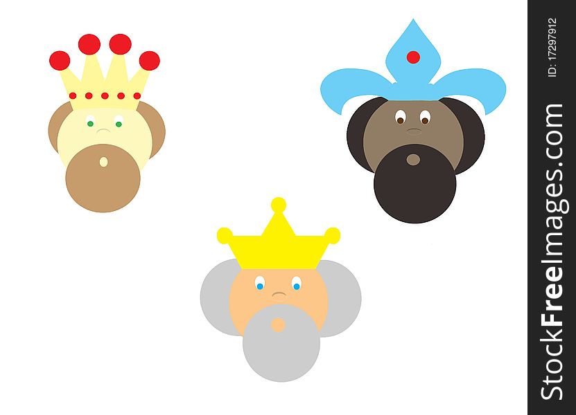 Three kings bearing gifts on a white background