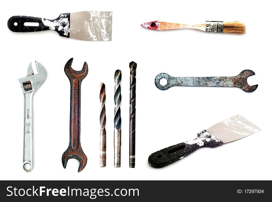 Collection of 9 tools isolated on white background