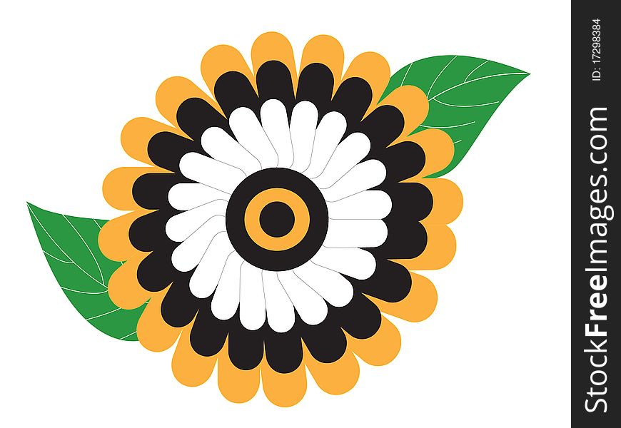 Illustrated sunflower with two leaves