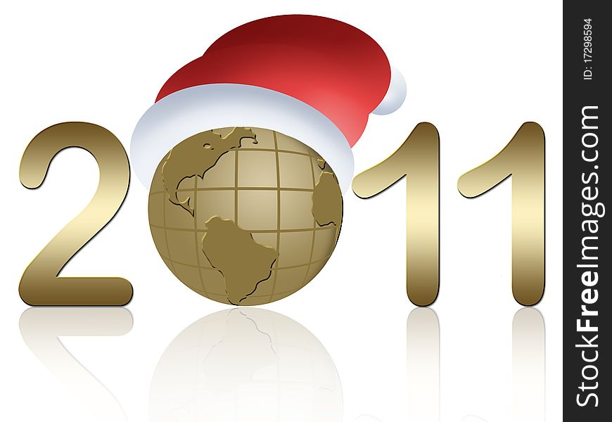 New year background woth gold figures 2011and globe in cap santa claus. New year background woth gold figures 2011and globe in cap santa claus