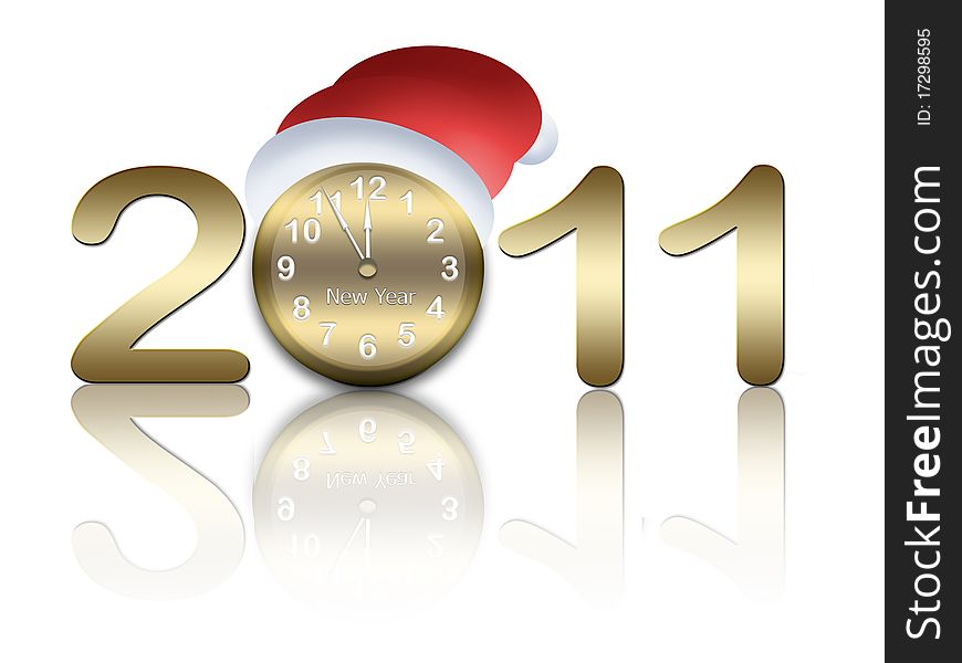 New year background with figures 2011 and clock in cap santa claus. New year background with figures 2011 and clock in cap santa claus
