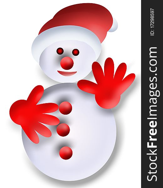 Snowman in red cap of santa claus