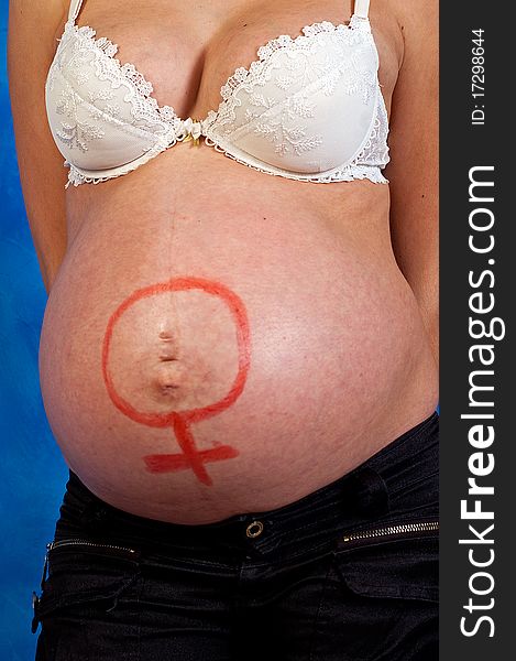 Pregnant woman on the blue mosaic background. Pregnant woman on the blue mosaic background