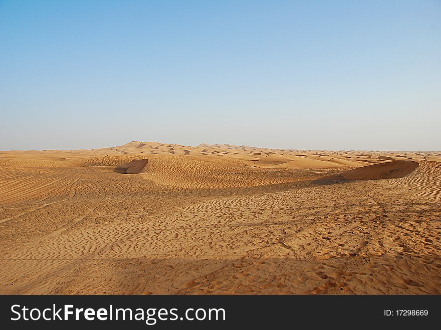 The desert that surrounds the city of Dubai. The desert that surrounds the city of Dubai.