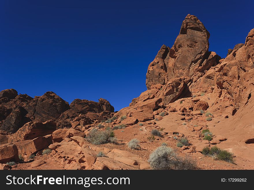 Rock formations set against a deep blue sky, Valley of Fire National Park, Nevada