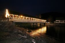 Old New England Covered Bridge At Night Stock Image