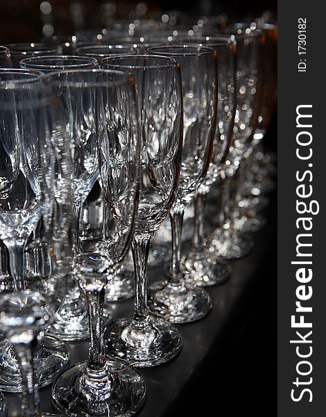 A line of empty glasses