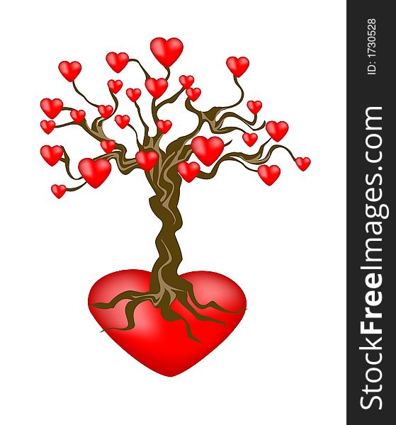 Hearts on the white background with tree